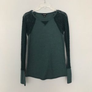 Waffle Knit Top with Fishnet Sleeves